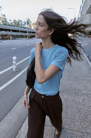 SOFT-TOUCH KNIT SHORT SLEEVE JUMPER - Light blue by Zara - Image 2