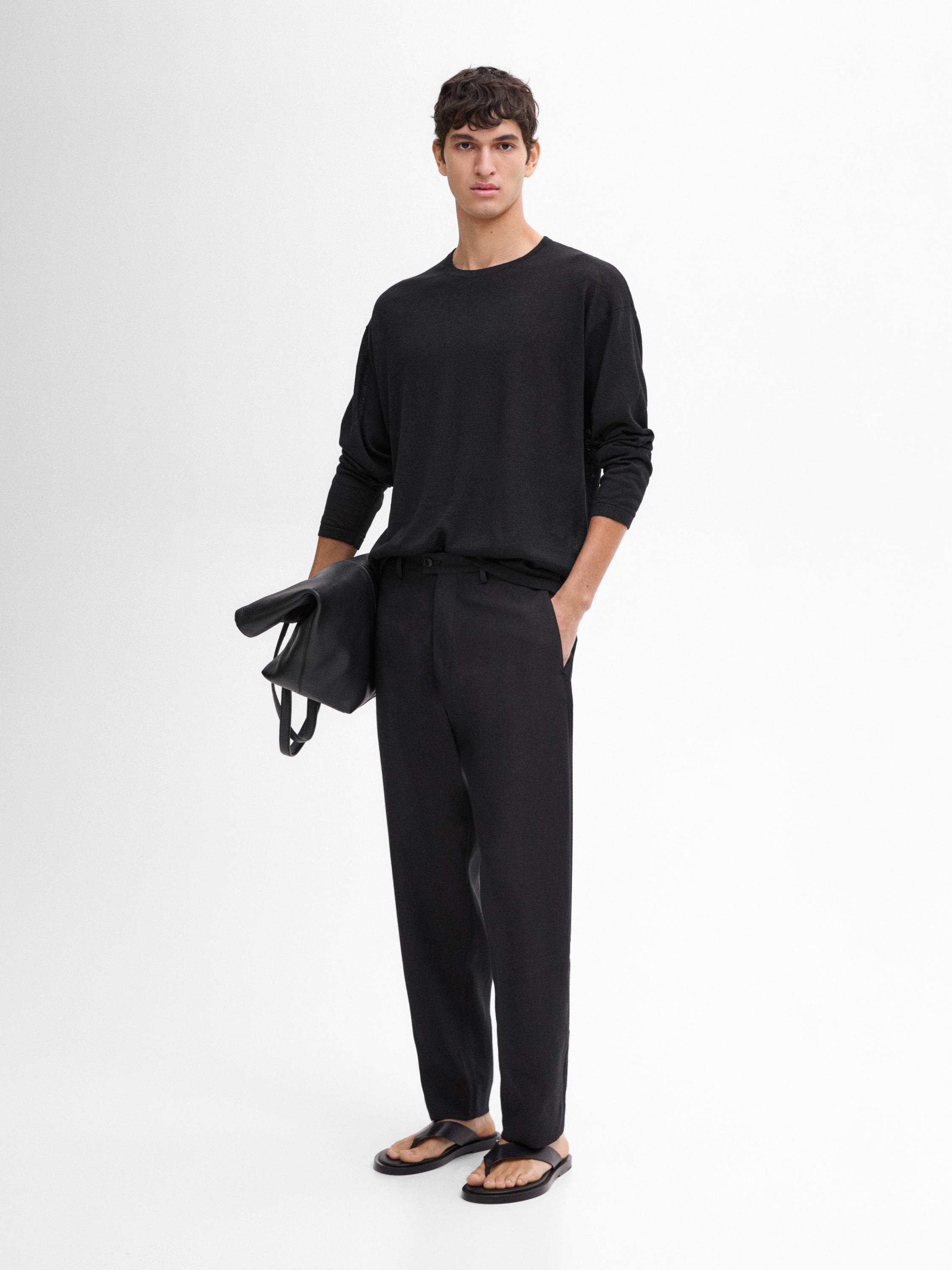 100% linen crew neck sweater - Black | ZARA United States