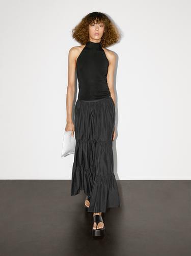 Jupe longue évasée froncée - Noir de Zara