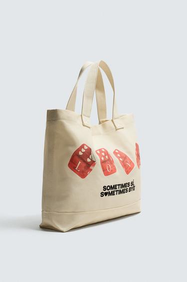 FABRIC TOTE BAG - Ecru White by Zara