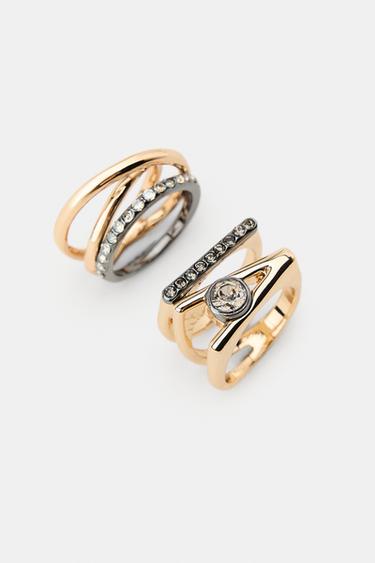 LOT DE 2 BAGUES COMBINÉES BRILLANTS BIJOU - Doré de Zara - Image 3