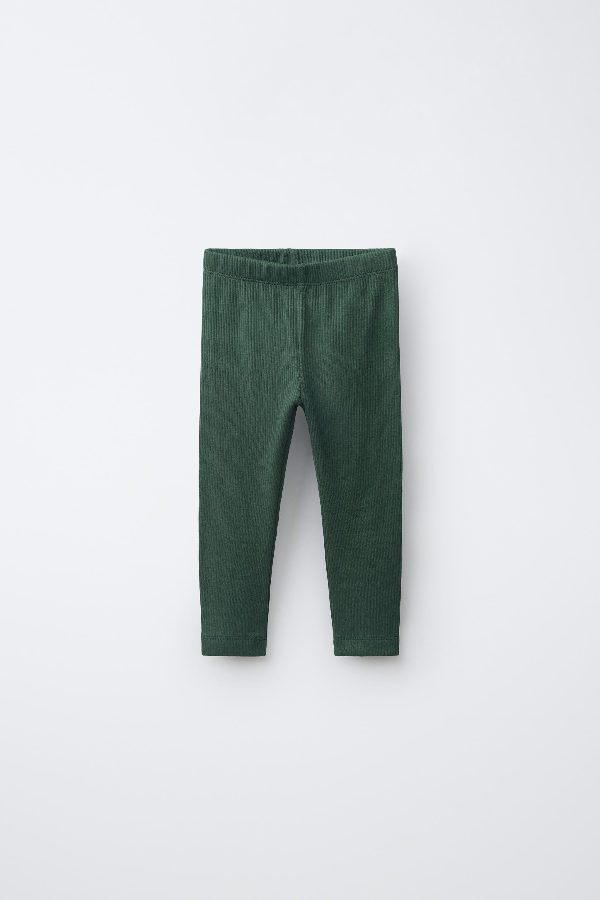 SOLID RIBBED LEGGINGS — Mid-green