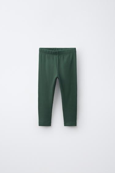 Zara SOLID RIBBED LEGGINGS - Mid-green