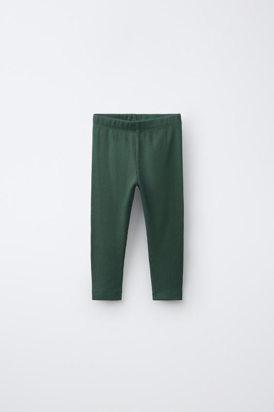 PLAIN RIBBED LEGGINGS - Mid-green by Zara - Image 0