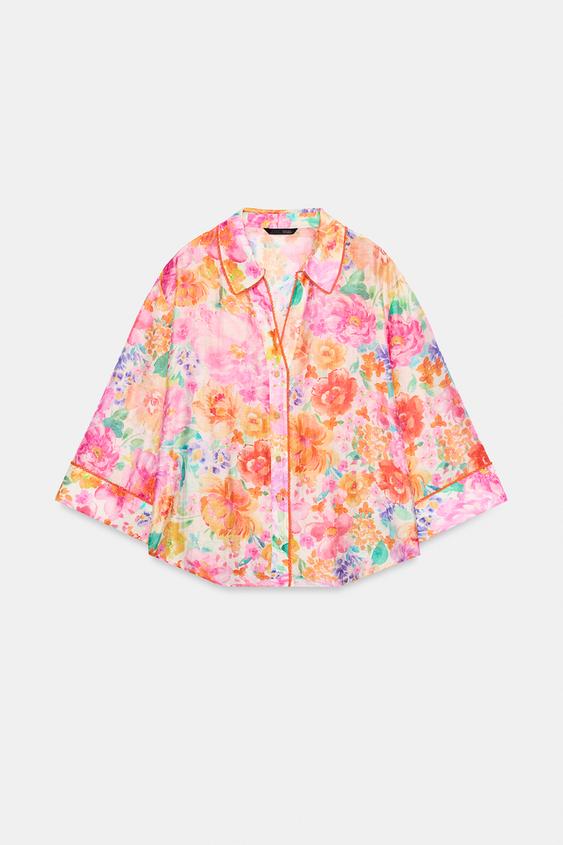 FLORAL SHIRT WITH BOW - Multicoloured by Zara - Image 0