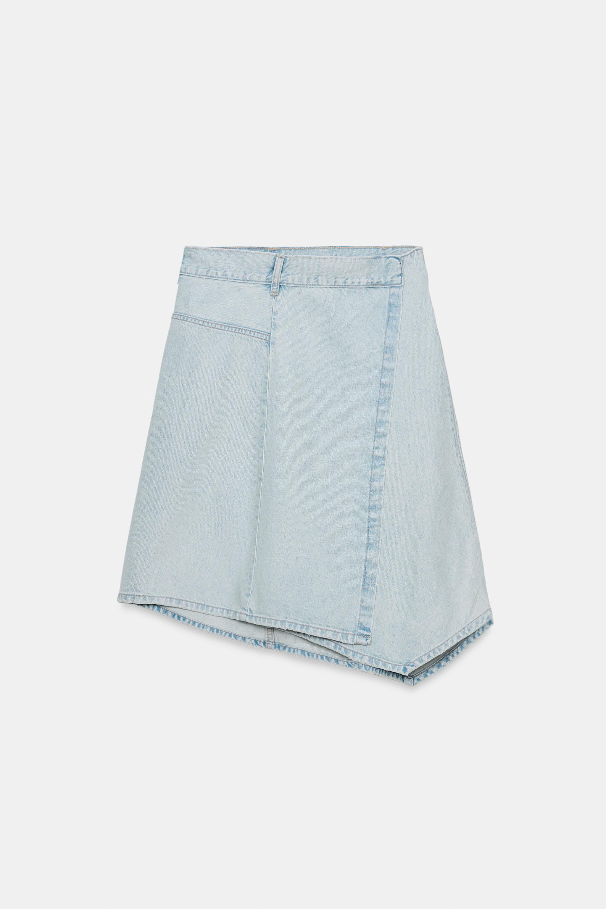 TRF ASYMMETRIC DENIM MIDI SKIRT