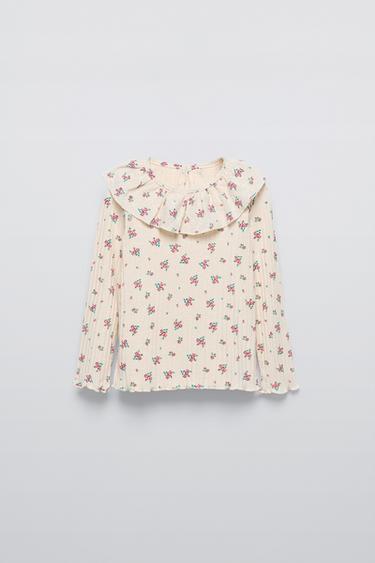 ТОП В РУБЧИК С ЦВЕТОЧНЫМ ПРИНТОМ — ЦВЕТ СЛИВОЧНОГО МАСЛА от Zara — изображение 0