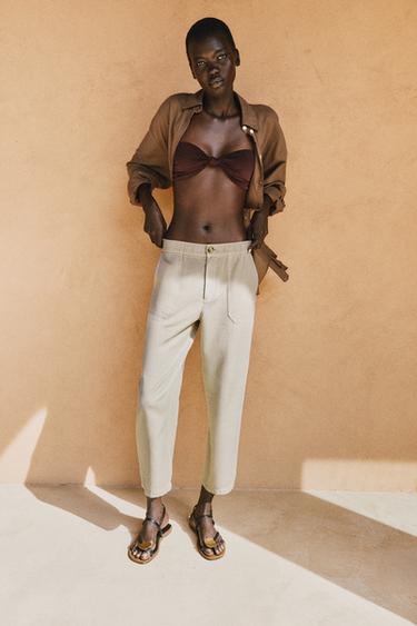 PANTALONS CINTURA ELÀSTICA - Beix de Zara