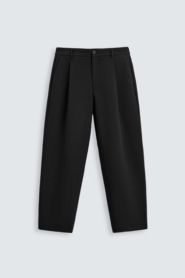 Zara RELAXED FIT PLEATED PANTS - Black