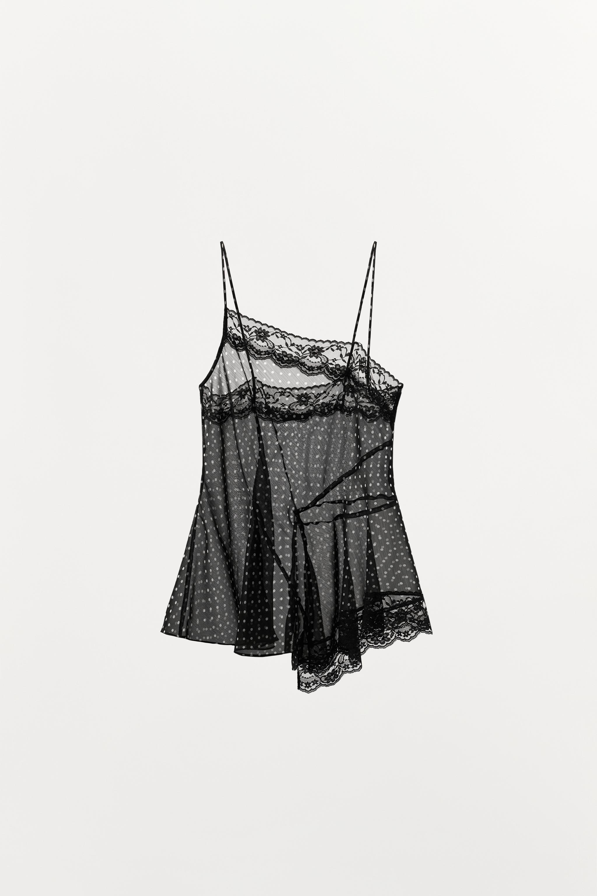 TOP IMPRIMÉ À POIS ET DENTELLE