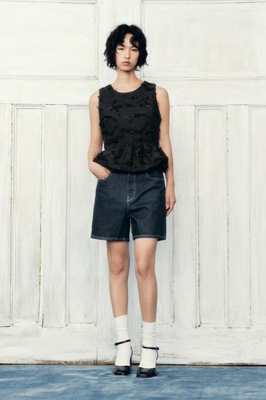 Zara 鬚邊荷葉邊上衣 - 黑色