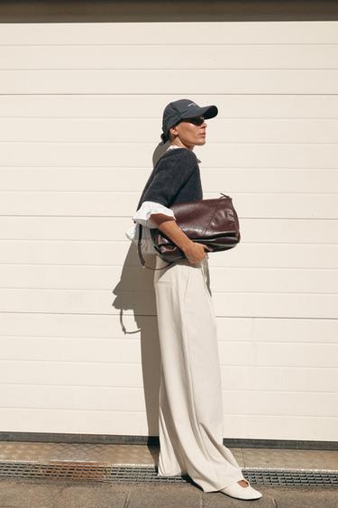 Zara DOUBLE WAIST WIDE LEG PANTS - striped