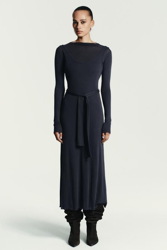 DOUBLE BELT EFFECT TIE DRESS