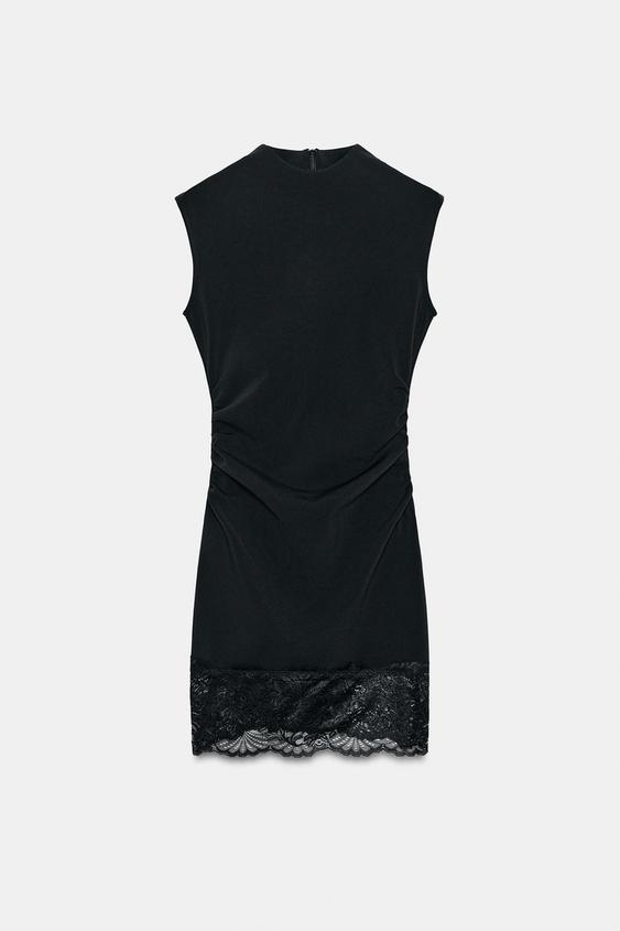 zara black lace mini dress Zara Asymmetrical Black Lace Mini Dress by Zara