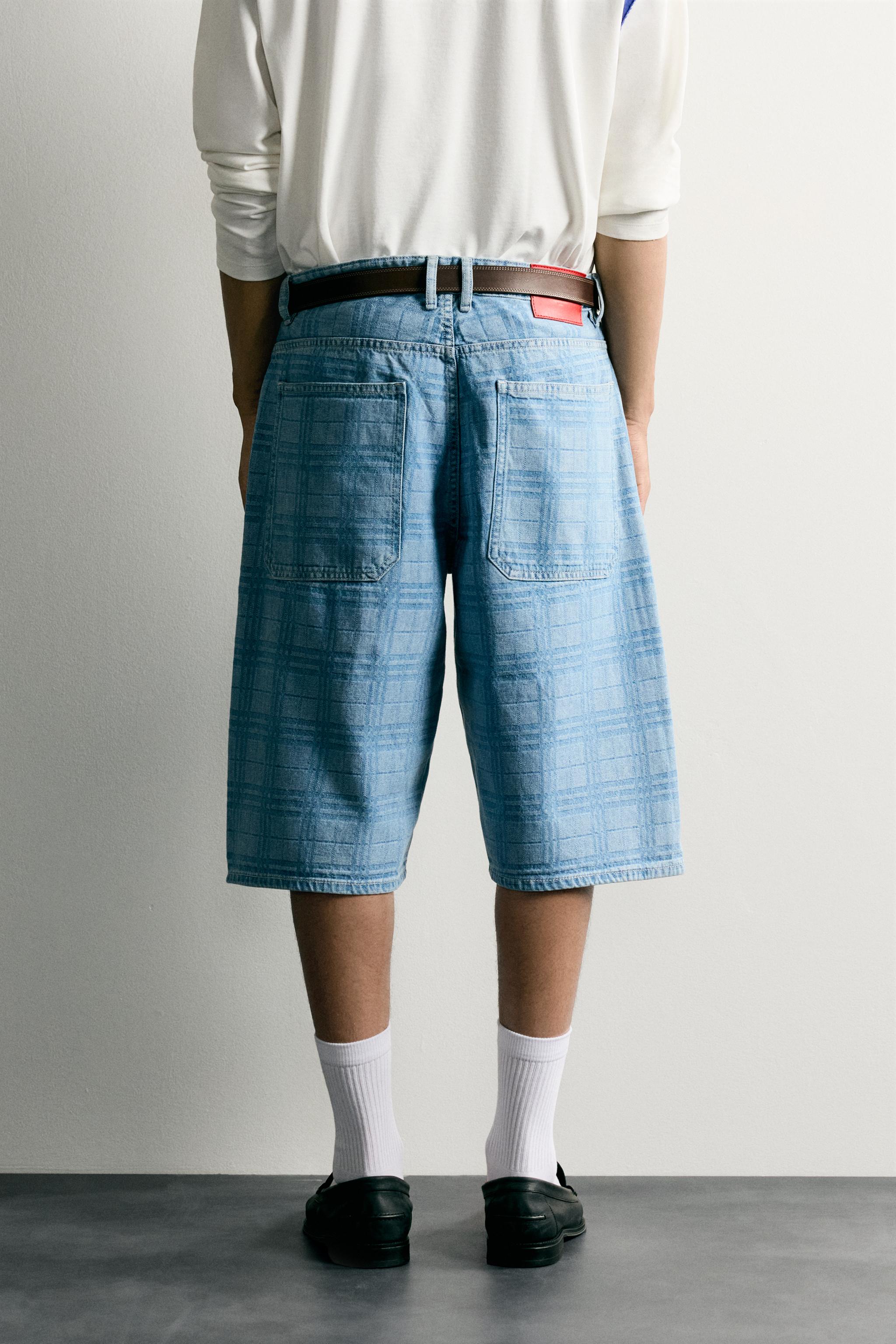 PRINTED WASHED DENIM JORTS