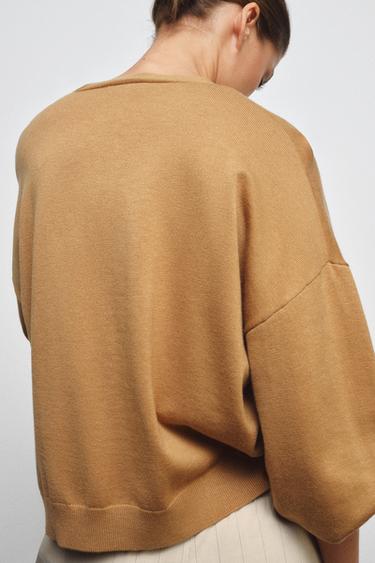 V-NECK KNIT CARDIGAN - camel by Zara - Image 3