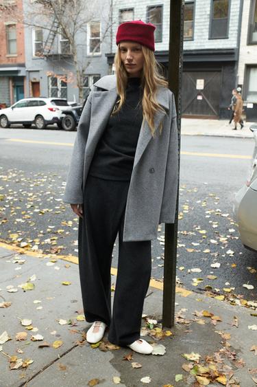 MANTEAU DOUX À BOUTONNAGE CROISÉ - Gris anthracite de Zara