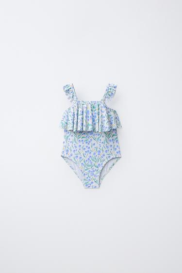 2-6 YEARS/ LEAF PRINT SWIMSUIT WITH RUFFLES - Blue by Zara