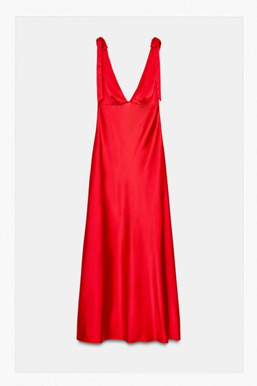 LONG SATIN DRESS - Red by Zara
