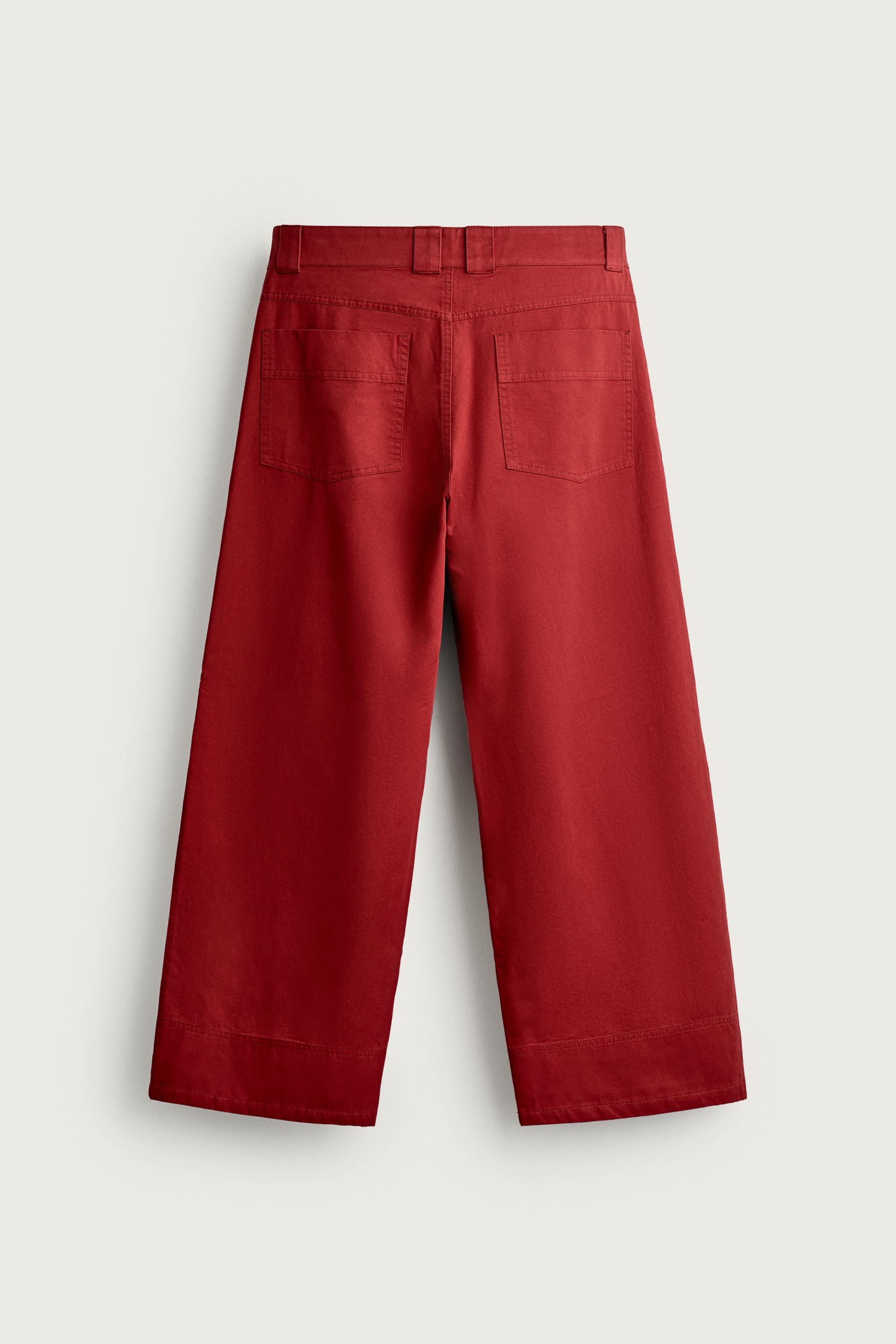 Zara Pilili Geniş Paça Pantolon görsel 8