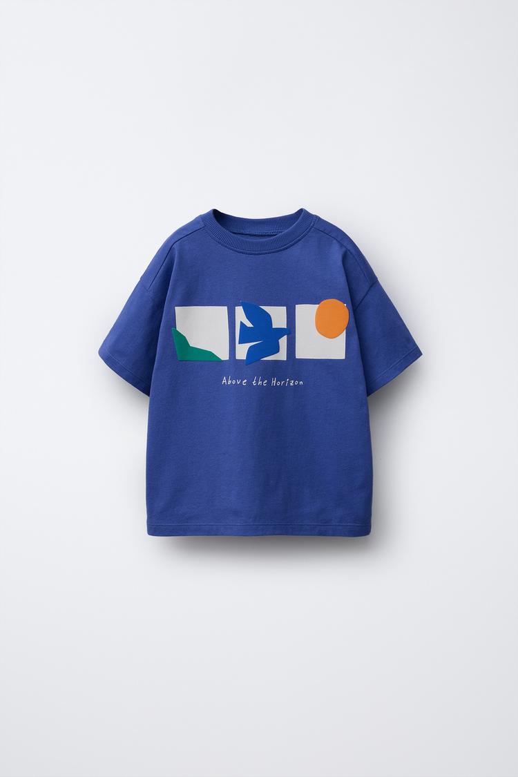 ジオメトリック柄プリントTシャツ - 濃青 | ZARA Japan / 日本
