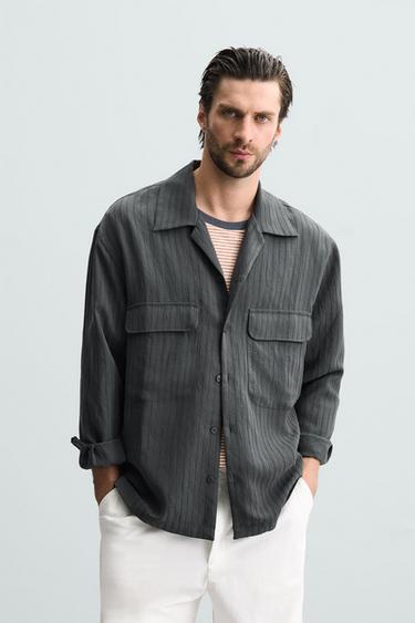 STRIPED FLOWING SHIRT - Anthracite grey by Zara