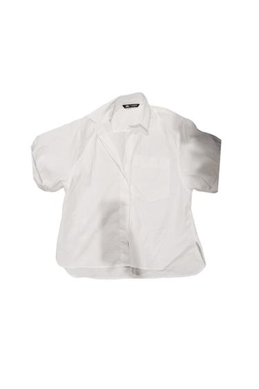 WOMENS WHITE POPLIN SHIRT SHORT SLEEVE