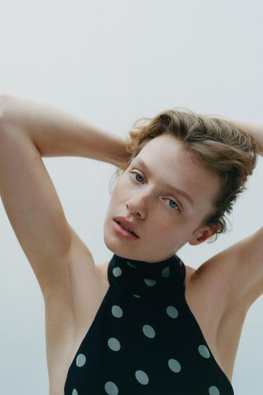 POLKA DOT HALTER TOP - Dark navy by Zara - Image 1
