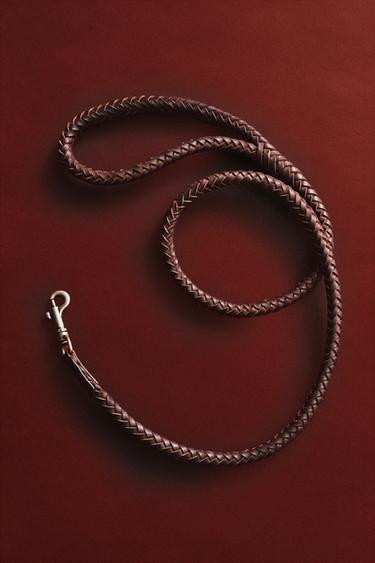 BRAIDED LEATHER DOG LEAD - Brown Zara