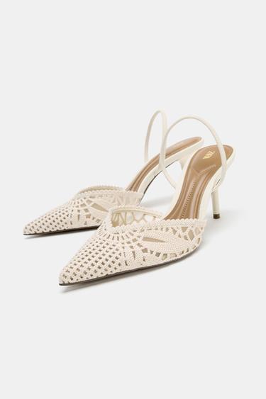 HEELED SHOES WITH PERFORATED TOP - Ecru White by Zara - Image 3
