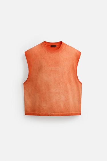 T-SHIRT TANK DÉLAVÉ BRODÉ - Orange de Zara - Image 7