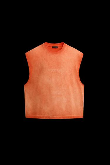 Zara EMBROIDERED WASHED TANK TOP - Orange