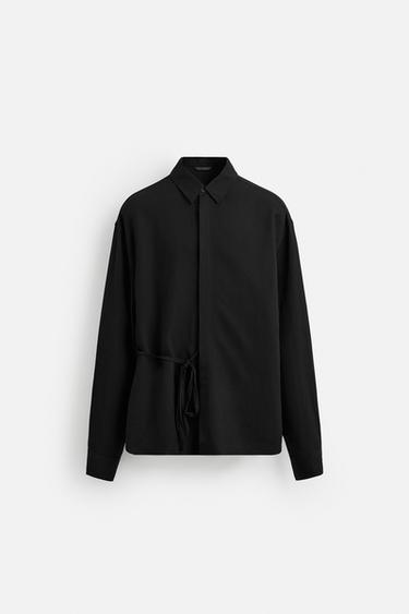 CHEMISE VISCOE - LIN À LACETS - Noir de Zara - Image 5