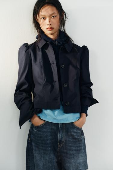SHORT GATHERED SHOULDER BLAZER - Blue by Zara