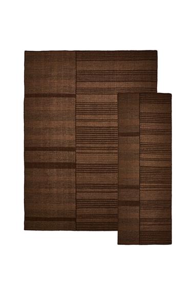 TAPETE DE LÃ COM LINHAS EM CONTRASTE - Marrom da Zara