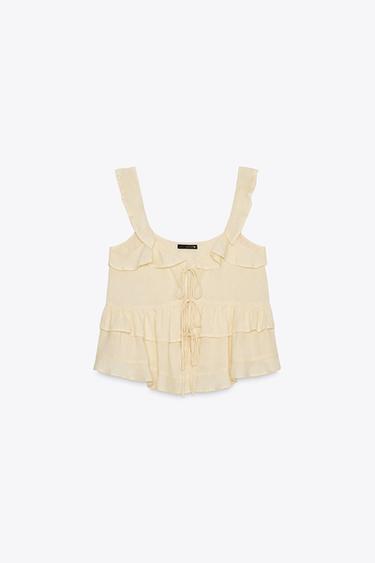 RUFFLED LACE LINEN BLEND TOP - Light yellow by Zara - Image 5