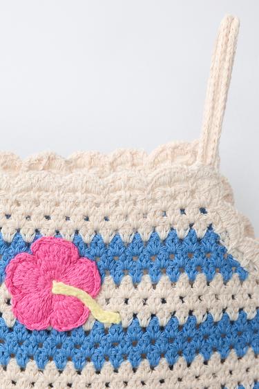 STRIPED CROCHET KNIT TOP - Ecru / Blue by Zara - Image 2