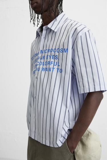 STRIPED TEXT SHIRT - Blue by Zara - Image 6