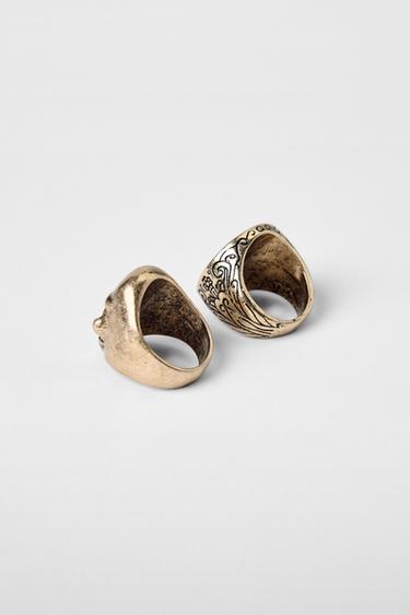 LOT DE 2 BAGUES CISELÉES  TÊTE DE MORT KATE MOSS X ZARA - Doré de Zara - Image 2
