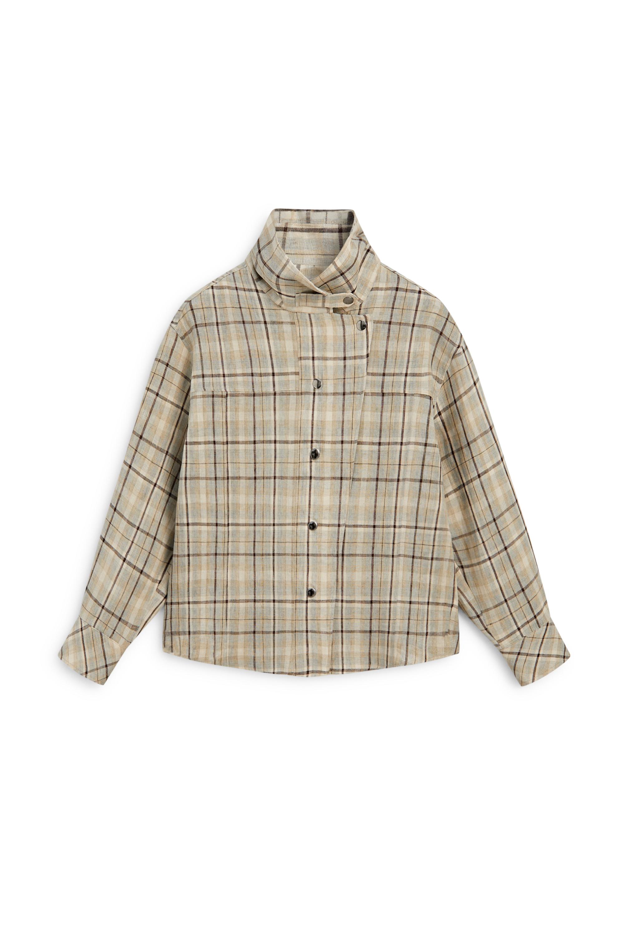 100% linen check shirt with snap buttons - Light blue | ZARA Canada