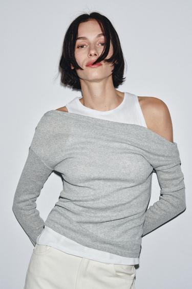 ASYMMETRIC LAYERED-EFFECT T-SHIRT - Grey marl by Zara - Image 1