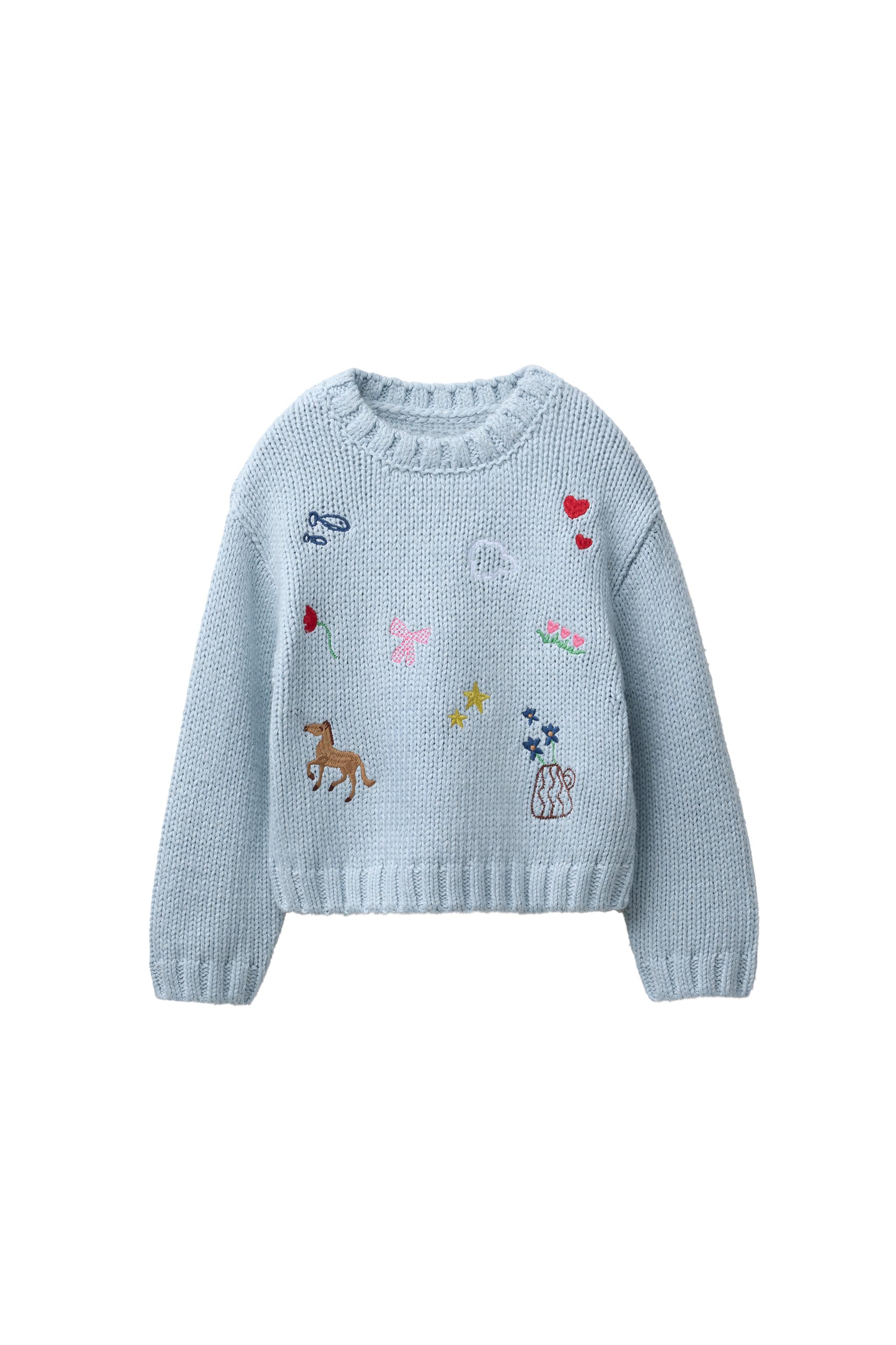 Kheïki Embroidered Sweater EMBROIDERED KNIT SWEATER - Pastel blue | ZARA Canada