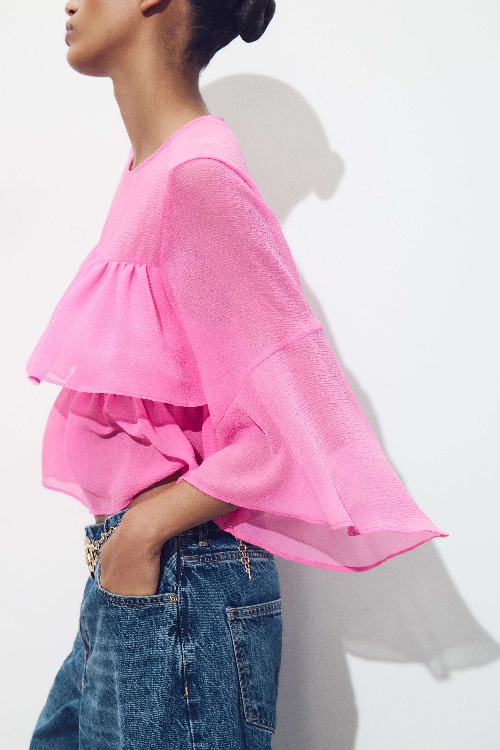 RUFFLED BLOUSE - Mid-pink | ZARA United States