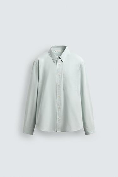 قميص RELAXED FIT بوبلين - سماوي الخاص بـ Zara