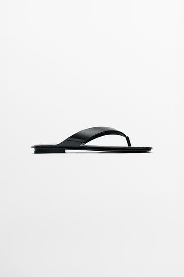 Zara Flat leather sandals - Black