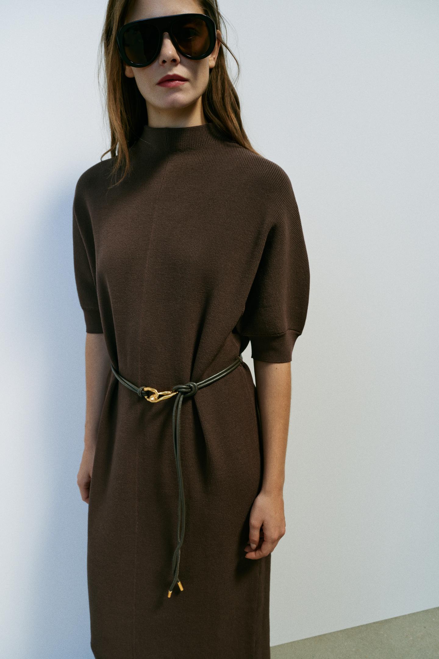 Женское платье Zara Belted Knit Maxi, цвет: Коричневый — фото 5