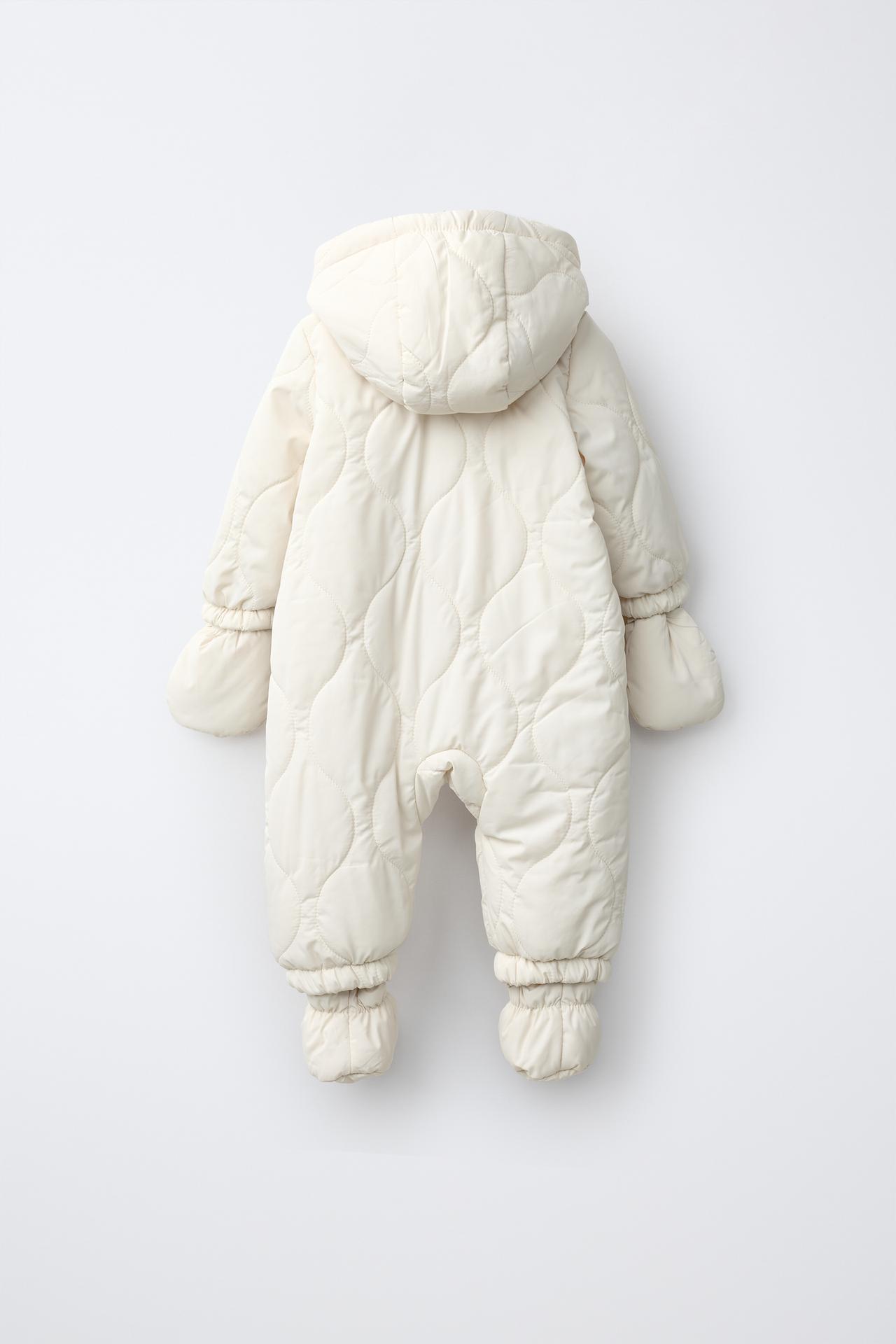 PADDED SHEARLING HOODIE JUMPSUIT — Ecru