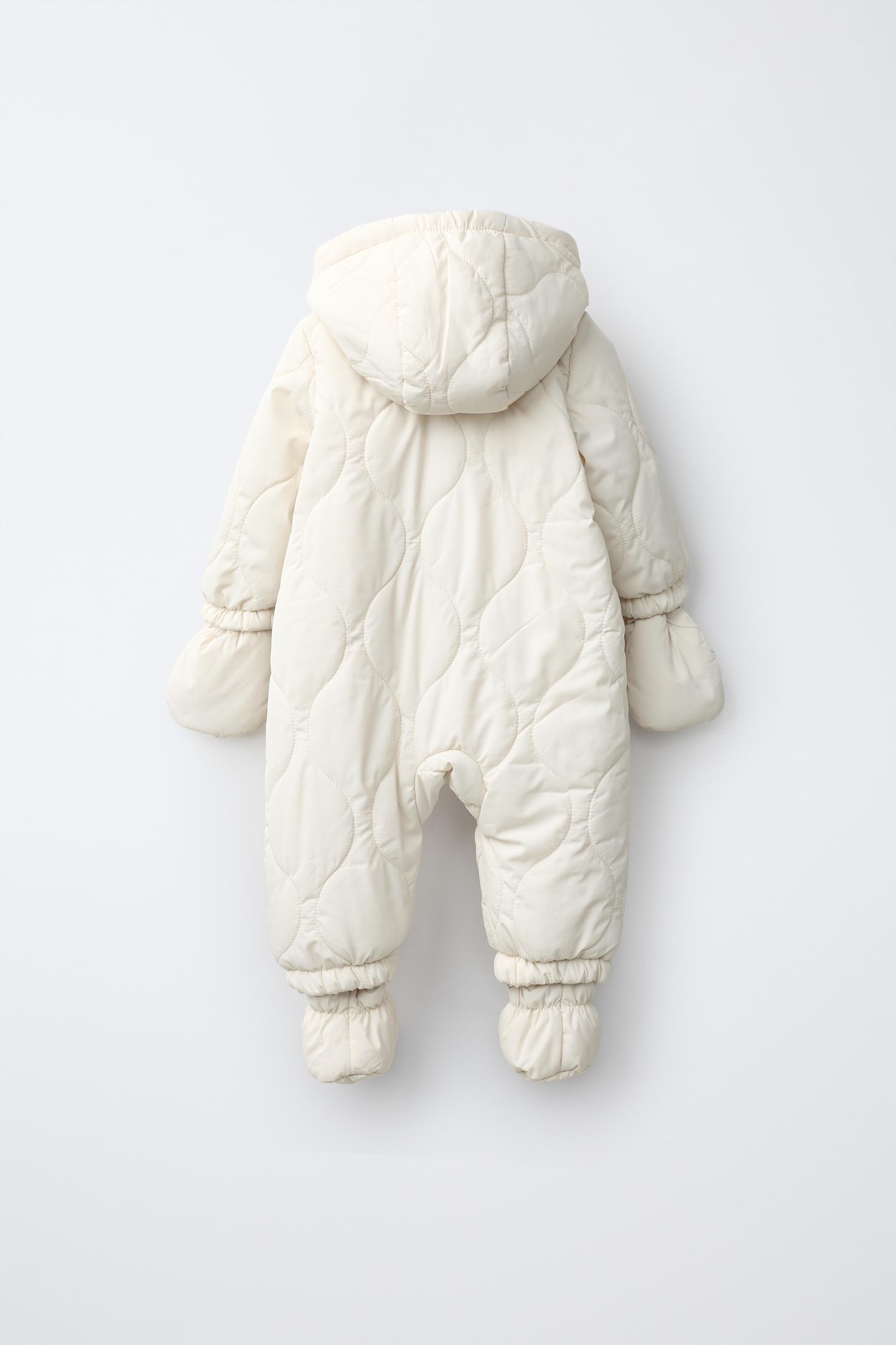 Детский комбинезон Zara Padded Shearling Hoodie Jumpsuit, цвет: Экрю — фото 2