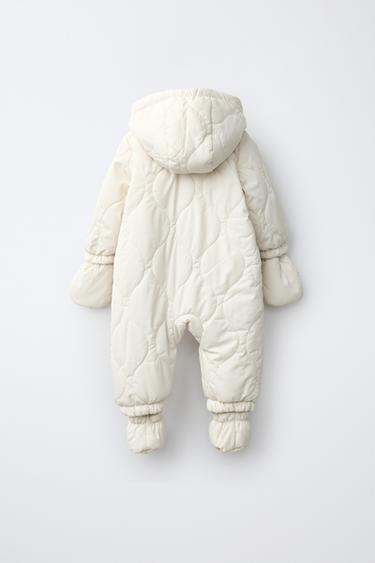 PADDED SHEARLING HOODIE JUMPSUIT — Ecru 2