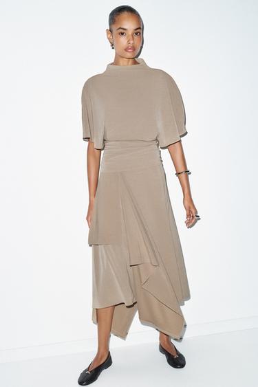 ASYMMETRIC FLOWING SKIRT - Sand by Zara